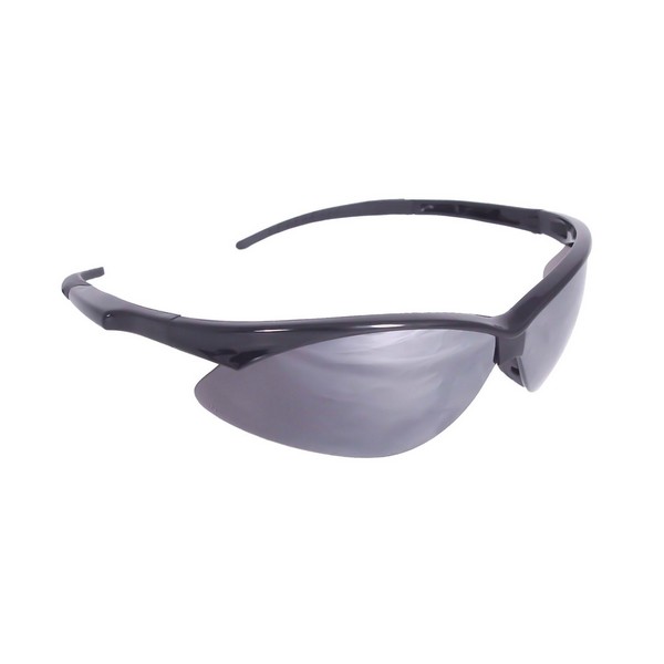 Safety Eyewear, Series: AP1 Rad-Apocalypse™, Hard Coated Lens Coating, Silver Mirror Lens, Half Framed Frame, Black Frame, Plastic Frame, Polycarbonate Lens, 99.9 % UV Protection, Rubberized Tip Temple, Specifications Met: ANSI Z87.1+