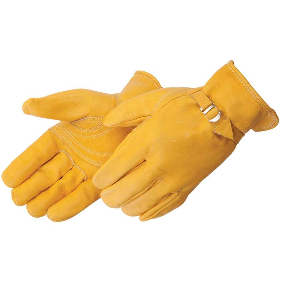 Glove, Work, Series: 6504, Driver Glove, Cowhide Leather, Gold, Keystone Thumb Style, Unlined Lining, Pull Strap Closure