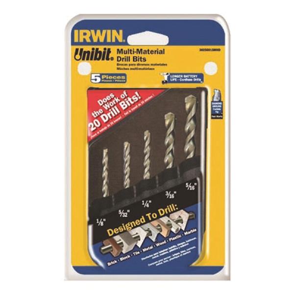 Masonry Drill Set, Multi-Material, System of Measurement: Imperial, 1/8 in Minimum Drill Bit, 5/16 in Maximum Drill Bit, 5 Piece, For Use With: 1/2 in Chuck Cordless Drills, HSS, Uncoated