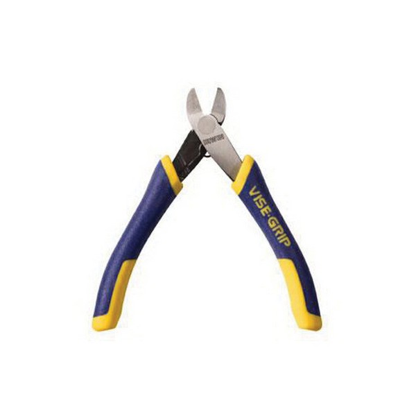 Diagonal Cutter Plier, Miniature, Oval Jaw, 17/32 in L x 9/16 in W x 11/32 in THK Jaw, Nickel Chromium Steel Jaw, Flush Cut Style, 4-1/2 in Overall Length, Grip Handle, Blue/Yellow, Applicable Materials: Wire