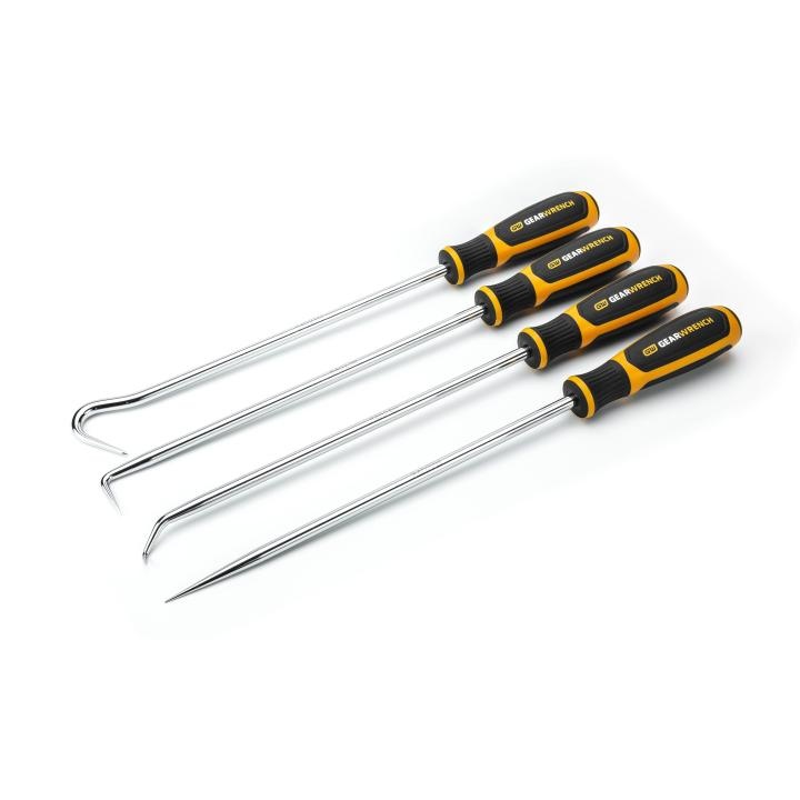 Hook and Pick Set, 4-Piece Full Heavy Duty Long, Polished Chrome Tip Finish, Tri-Lobe Ergonomic Grip Handle, 14 in Overall Length, ESD-Safe: No, Insulated: No, Non-Sparking: No, Magnetic: No, Corrosion-Resistant: Yes, Alloy Steel
