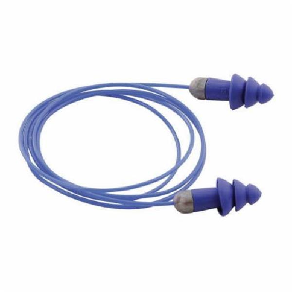 Reusable Ear Plug, Corded Multiple Use, Series: Rockets®, 27 dB Noise Reduction Rating, Flange, Universal, Blue Plug, PVC Foam Plug, Blue Cord