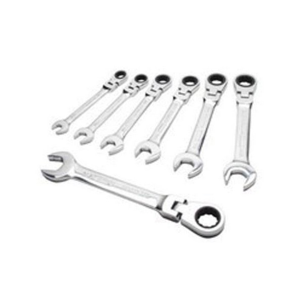 Combination Wrench Set, Ratcheting, Metric System of Measurement, 10 to 19 mm Size, 7 Piece, Specifications: 15° Offset, Flexible Head, Chrome Vanadium Steel