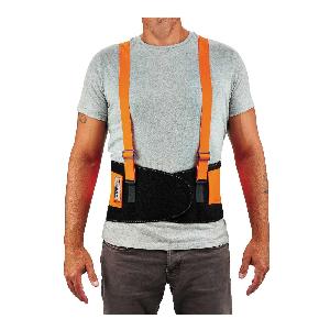Back Support Brace, Economy High Visibility, Series: 100HV, S, Fits Waist Size: 25 to 30 in, 8 in Width, Rubber Webbing, Hi-Viz Orange, Adjustable/Detachable Suspenders, Hook and Loop Closure