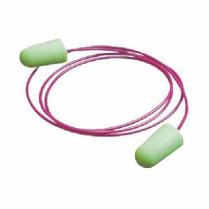 Corded Earplugs, Universal Size, 33 dB NRR, Taper End, Green, 100 Pair/Box