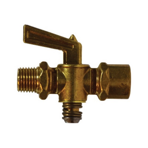Drain Cock, Shut-Off, 1/4 Inch Nominal, MPT x FPT End Style, 150 psi Pressure, 0.75 Inch (Hex 1), 0.62 Inch (Hex 2) Hex, Media: Air/Fluid/Water, Brass Body, 1.96 Inch Length x 1.96 Inch Height Dimensions
