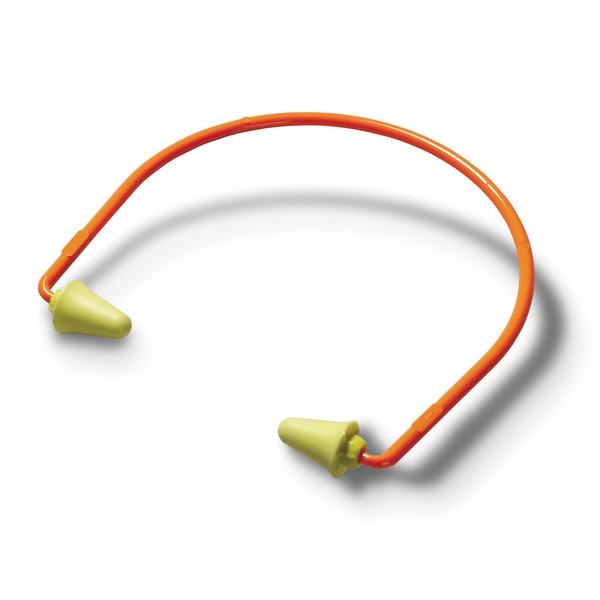Hearing Protector, Banded, Corded Design, 28 dB Noise Reduction, Band with Pod Shape, Universal Size, Yellow Plug, Polyurethane/Thermoplastic Plug, Disposable/Reusable: Reusable