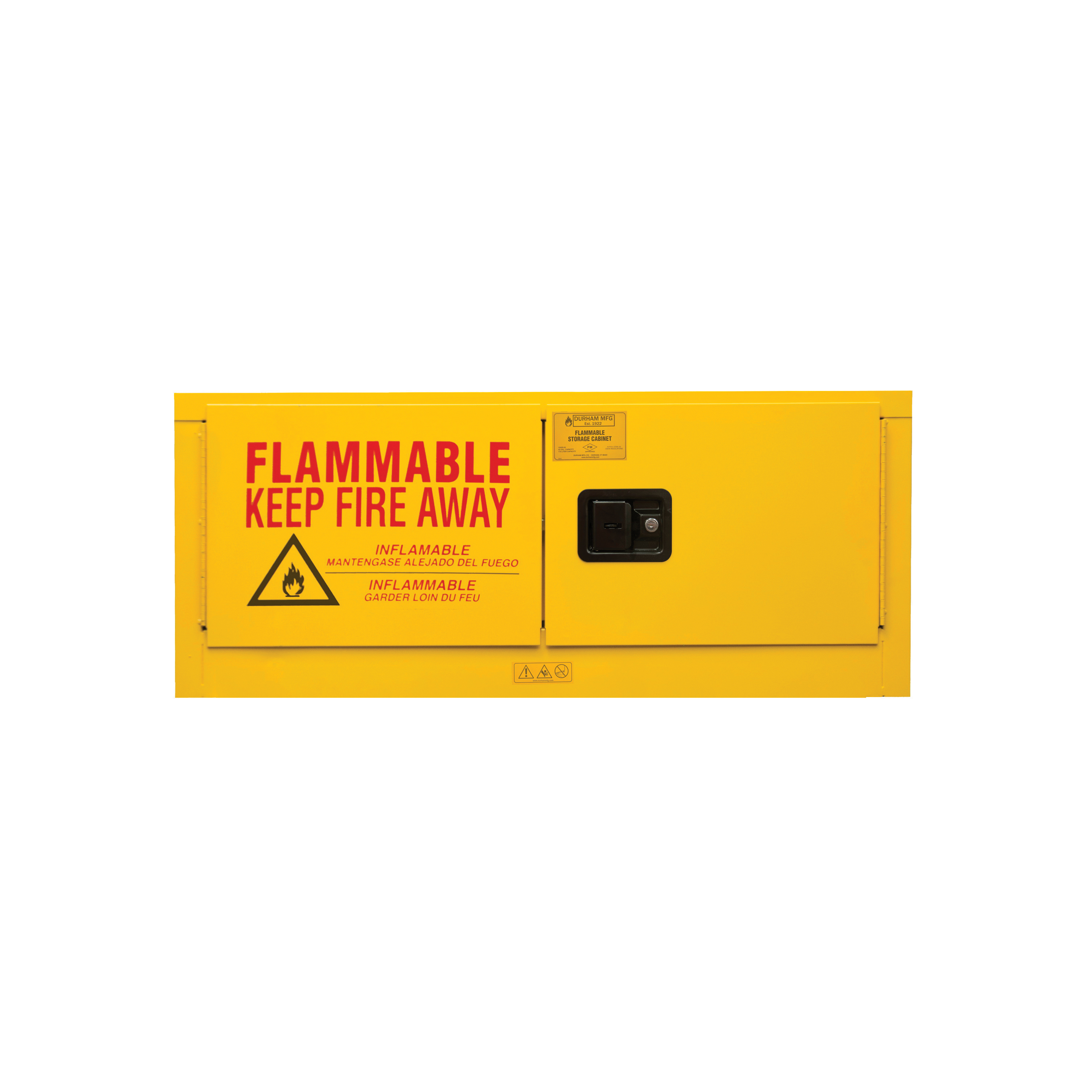 Flammable Storage Cabinet, Adjustable Shelf Bench Top, 12 gal, 35 in Height, 23 in Width, 18 in Depth, Manual Door, 1 Door, 1 Shelf, Steel, Gloss/Powder Coated, Yellow, Recessed Paddle