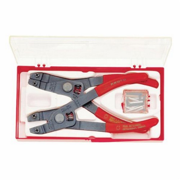 Plier Set, Retaining Ring, 18 Piece, 6-1/4 in Overall Length, Alloy Steel, Red