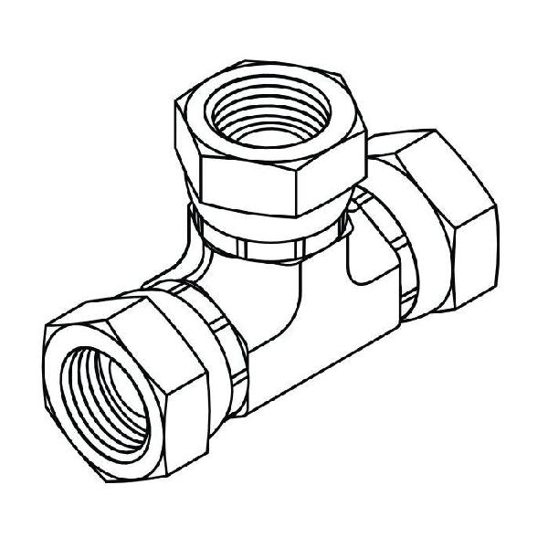 Union Tee, Series: 1603, 1/2-14 Nominal, Female Pipe Swivel End Style, Steel, Trivalent Chromate Plated, Silver