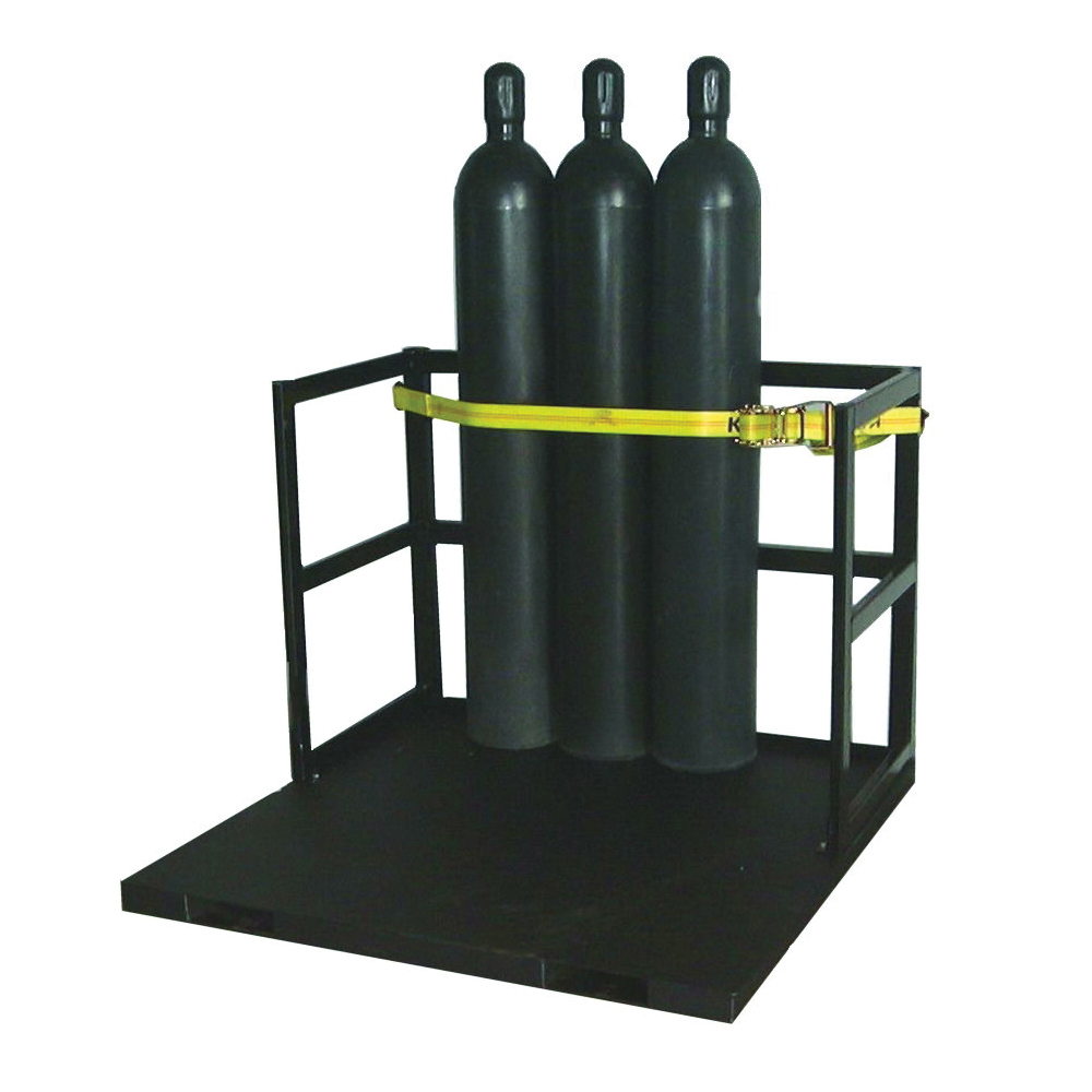 Gas Cylinder Forklift Pallet, End Loaded, 21 Cylinder, 6000 lb Load, 9 in Diameter Cylinder, 38 in Height, 48 in Width, 48 in Depth, Steel