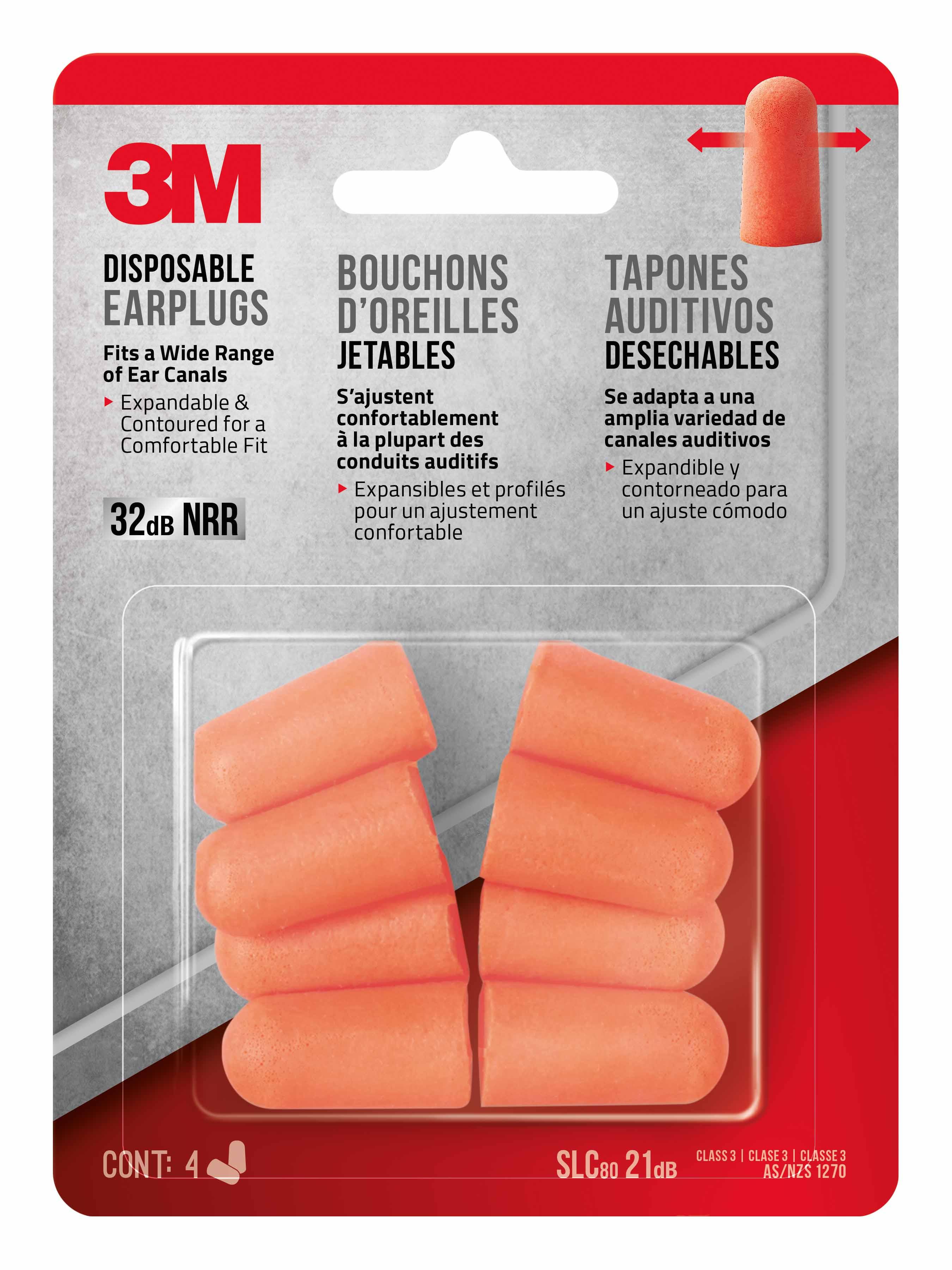 Earplugs, Push to Fit, Pliable/Smooth Design, 32 dB Noise Reduction, Universal Size, Orange Plug, Soft Foam Plug, Disposable/Reusable: Disposable