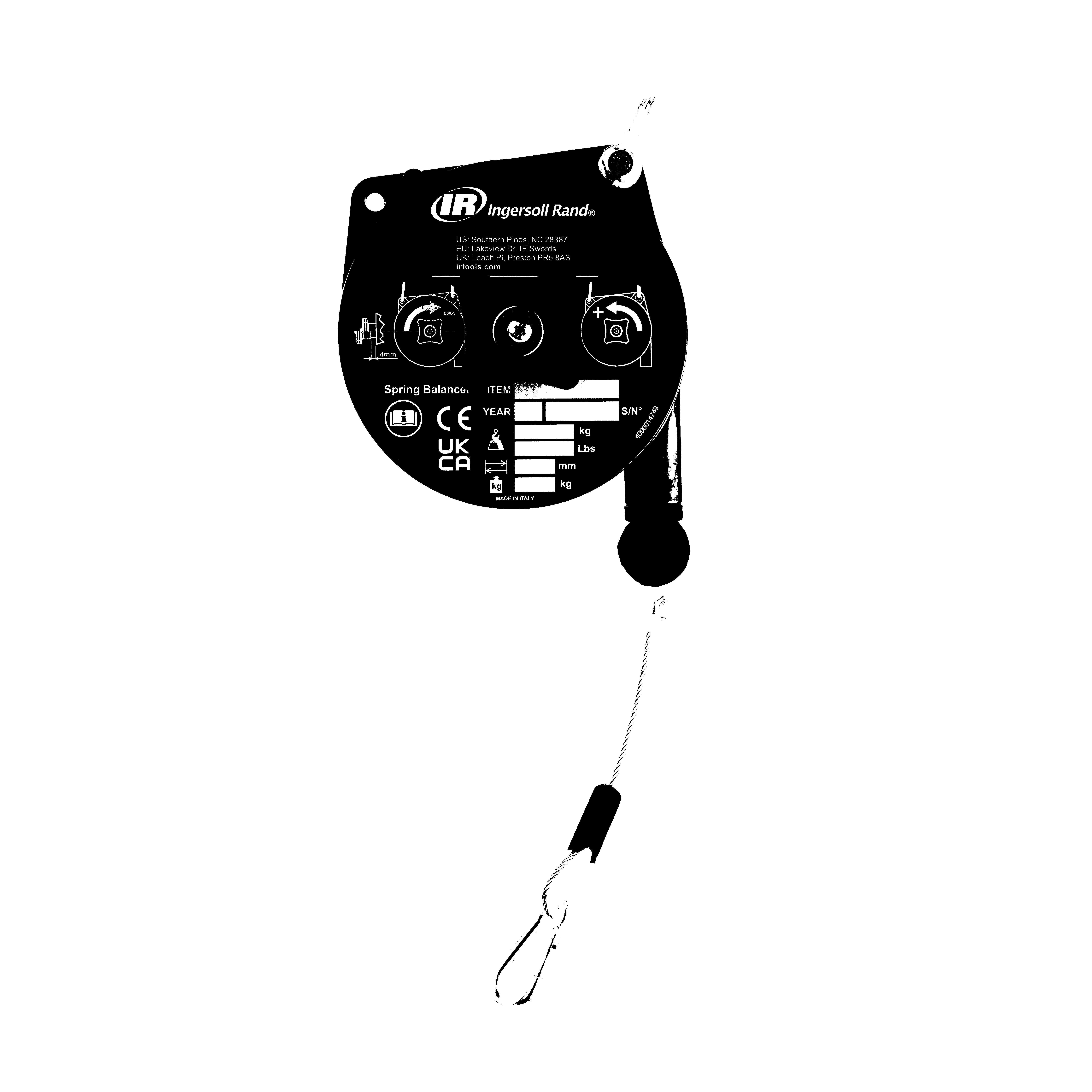 Spring Balancer, Light Duty, Series: BLD, 4.4 to 6.6 lb Load, 5.2 ft Cable Length, 1.5 lb Reel Weight, Stainless Steel Cable, Cast Aluminum Housing Material