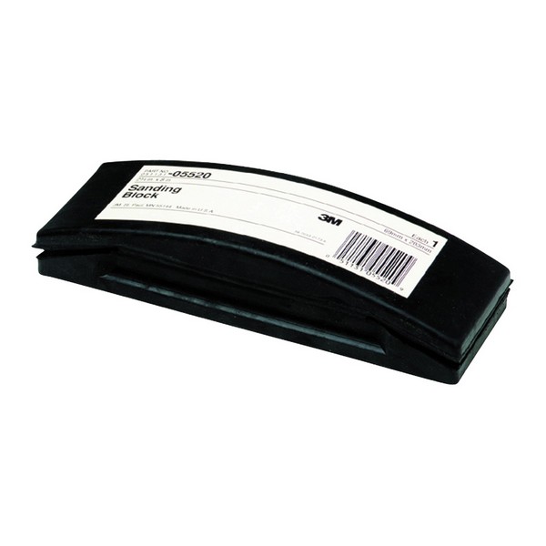 Sanding Block, Firm Density, 2-3/4 Inch Overall Width, 8 Inch Overall Length, Rubber Abrasive, Clip-On Attachment, Black, Round