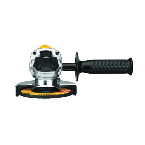 Angle Grinder, Small, Tool/Kit: Tool, 4-1/2 in Wheel Diameter, 5/8-11 Arbor/Shank, 12000 RPM Speed, 1.14 HP, 120 VAC, 7.5 A, For Wheel Type: Quick-Change™, Plastic Housing Material, 2-Position/Side Handle, Yellow, 6.3 ft Cord, Lock-On Paddle Switch C