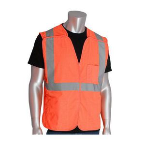 Safety Vest, Series: 302-5PV, L, Hi-Viz Orange, Polyester, Silver Stripe, 49-1/2 in Chest, 28 in Length, Hook and Loop Closure, 3 Pockets, ANSI Class: Class 2