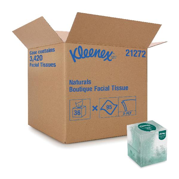 Natural Facial Tissue, Series: Boutique*, 8.4 in Width, 8.2 in Length, White, Unscented, Softblend Fiber, Box, 2 Ply