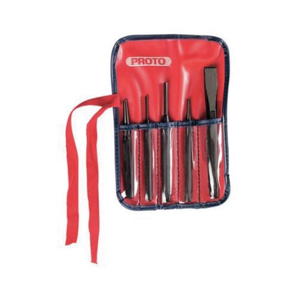 Punch and Chisel Set, 5/8 in Chisel, 1/8 to 3/8 in Punch, 6-3/4 in Overall Length, 4 Punches, 1 Chisels, 5 Piece, Yes Corrosion-Resistant, S2 Steel, Black Oxide