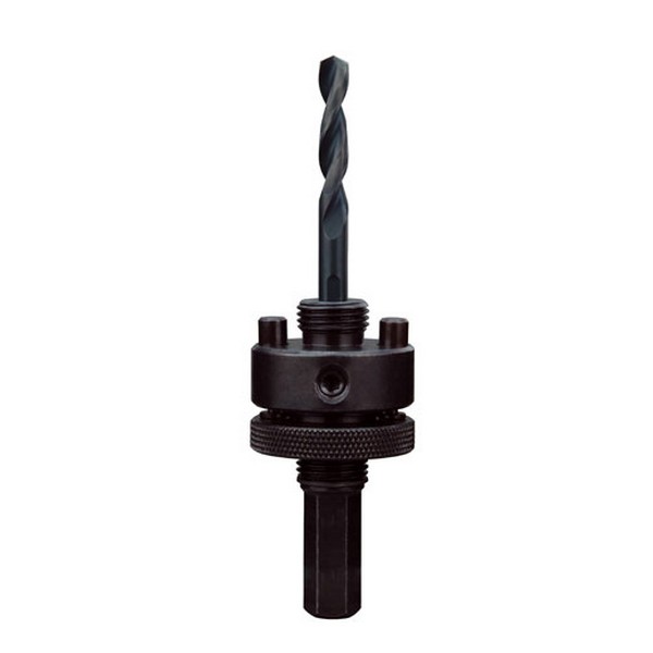 Hole Saw Arbor, Large Thread Quick-Change Universal, 1-1/4 in and Larger Arbor, Hex Shank, 7/16 in Shank, Steel Cutting Edge, Alloy Steel/Hardened Carbon Steel