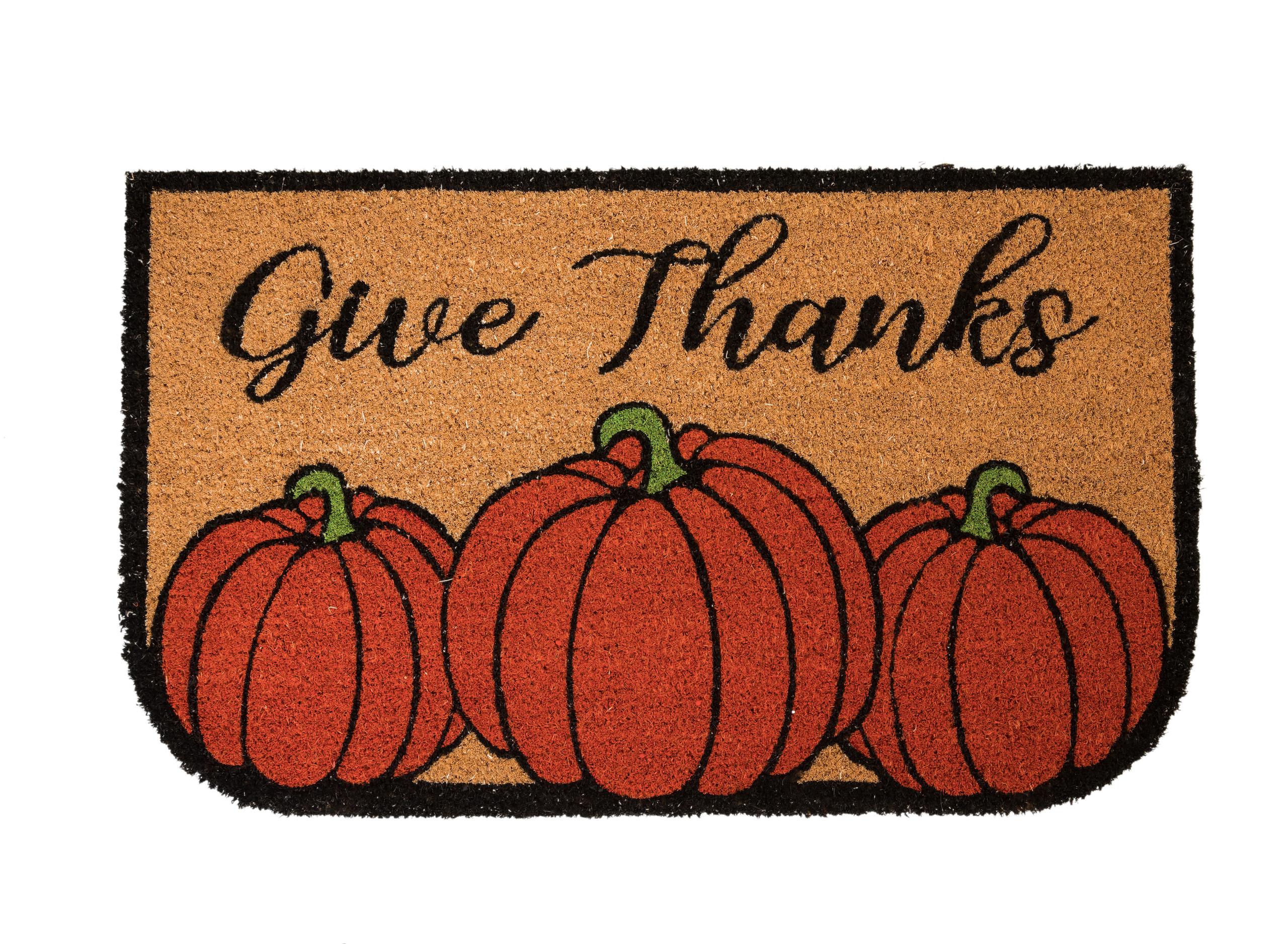 Entrance Mat, Give Thanks Coir Vinyl-Backed, Series: C12GT, 30 in Length, 18 in Width, 1/2 in Thickness, Natural, Coir, Vinyl Backing, Outdoor Indoor/Outdoor
