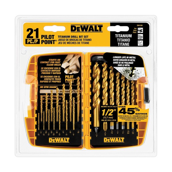Drill Bit Set, High Performance, Imperial System of Measurement, 1/16 in Drill Bit Size, 21 Piece, Specifications: Straight Shank, HSS, Titanium Coated