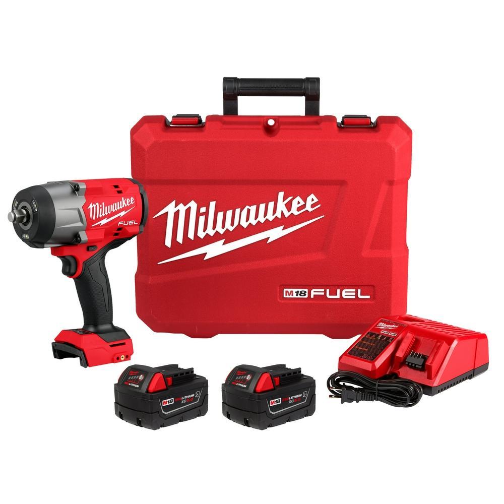 Impact Wrench, Bare Tool/Kit: Kit, High Torque, Square Drive, 1/2 in Drive, 0 to 2400 ipm Blows per Minute, 1100 ft-lb Fastening/1500 ft-lb Nut-Busting Torque, 0 to 2000 rpm Speed, 18 V, M18™ REDLITHIUM™ X C5.0 Battery, Battery Included: Yes, Glass Filled Nylon/Aluminum Housing Material, Square Drive Control, 7.6 in Overall Length