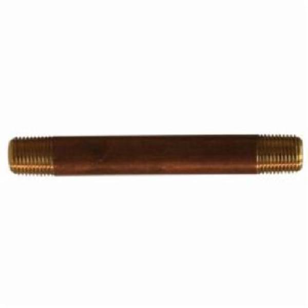 Pipe Nipple, Lead Free Standard, 1/2 x 1-1/8 Inch Nominal, NPT, 900 psi at 100 °F/900 psi at 200 °F/790 psi at 300 °F/340 psi at 400 °F, 100 to 400 °F, Seamless, Brass, Red, 0.626 Inch Inside Diameter x 0.84 Inch Outside Diameter x 0.107 Inch Thickness, Import