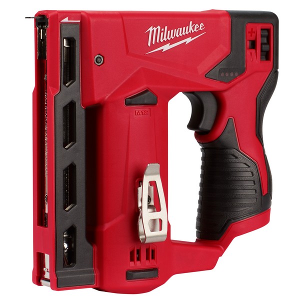 Crown Stapler, Flat, Bare Tool Bare Tool/Kit, 3/8 in Crown, 1/4 to 9/16 in Staple Length, 12 VDC, For Fastener Type: Staples, Battery, 1.5 Ah Battery, Plastic Housing Material, Overmolded Grip Handle, Red, Adjustable Control, 7-1/4 in Overall Length,