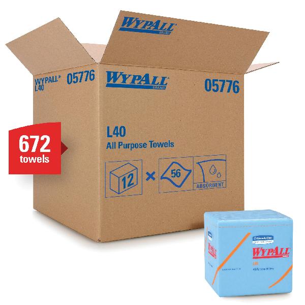 General Purpose Wiper, America's Favorite, Series: L40, 12-1/2 x 12 in Size, 56 Units Capacity, Blue, Double Re-Creped