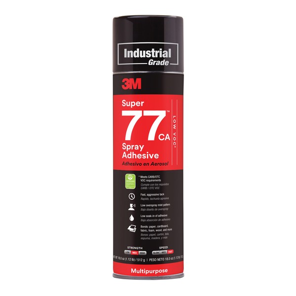 Spray Adhesive, Low VOC Multi-Purpose, Aerosol Can Container, 24 fl-oz Container, 18 oz Net Weight, 30 s to 60 min Setting, Clear, 150 °F, 0.8 Specific Gravity, <lt/>25 % VOC, Flammability: 4, Fabric, Felt, Cork and Fibrous Glass, Paper and Cardboard
