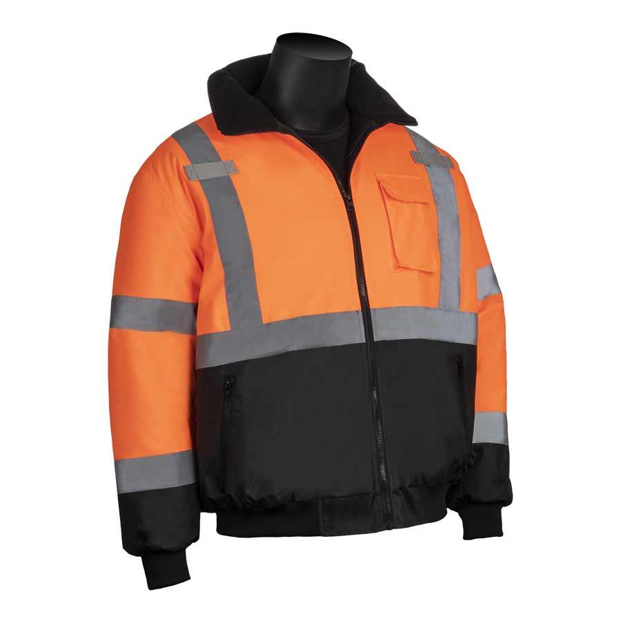 Waterproof Insulated Bomber Jacket, Reflective, Series: LSC-CGP, 2XL Size, Orange, Polyester, Front Zipper Closure, 4 Pockets