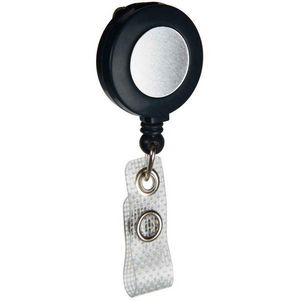 Badge Holder, Retractable Round Case, Heavy Duty Nylon Cord/Plastic Reel/Vinyl Strap, Black