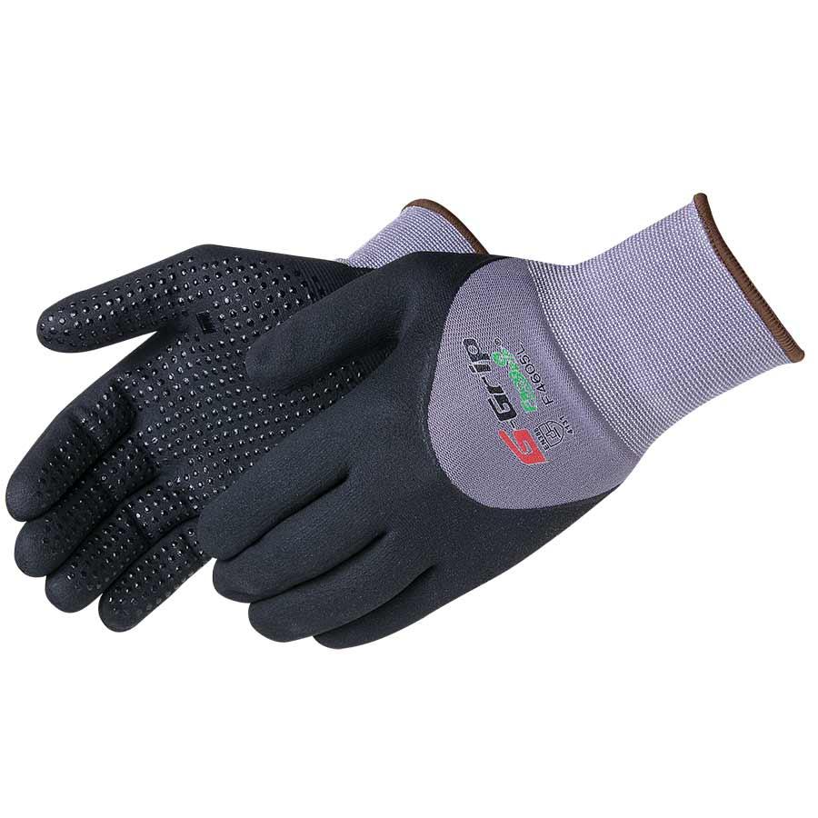 Glove, Series: F4602, 15 ga Nylon Shell, Black/Gray, Seamless Style, Knit Wrist Cuff, Microfoam Nitrile Coating, Resists: Abrasion/Cut/Puncture/Tear