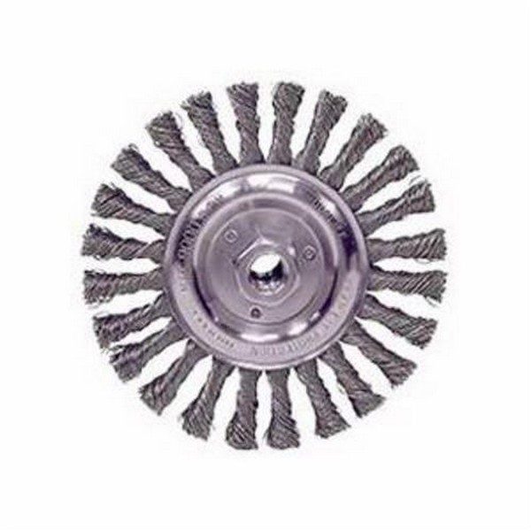 Wire Wheel Brush, Wide Face, 6 in Brush Dia, 5/8-11 UNC, Straight/Twist Knot Wire, 0.025 in Wire Dia, Steel Wire, 11000 RPM Max