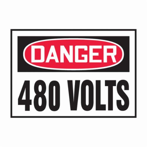 Danger Safety Label, 5 in Length, 3-1/2 in Width, DANGER 480 VOLTS Legend, Black/Red/White, Adhesive Vinyl, 5 per Pack Labels