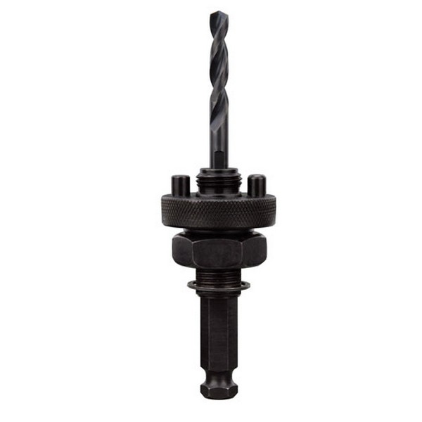 Hole Saw Arbor, Large Thread Quick-Change Universal, 1-1/4 in and Larger Arbor, Hex Shank, 7/16 in Shank, HSS Cutting Edge, Alloy Steel/Hardened Carbon Steel