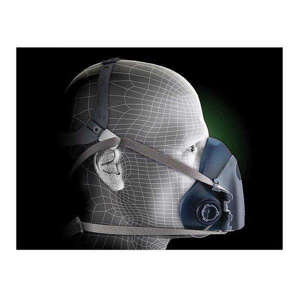 Probed Reusable Half Face Mask Respirator, L, Neoprene Elastic/Thermoplastic Elastomeric Headstrap, Dark Blue