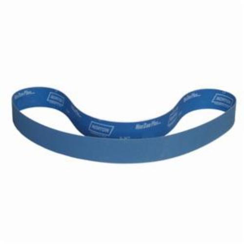Coated Abrasive Belt, Narrow, Series: R821P, 60 in Belt Length, 2 in Belt Width, 80 Grit, Coarse Grade, Zirconia Alumina Abrasive, Cotton Backing, Closed Coat, Blue, Applicable Materials: Glass, Ceramic and Non-Ferrous Metals, Y-Weight Backing Weight, Dry Operation