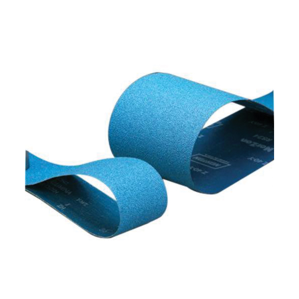 Coated Abrasive Belt, Narrow, Series: R821P, 42 in Belt Length, 1 in Belt Width, 60 Grit, Coarse Grade, Zirconia Alumina Abrasive, Cotton Backing, Closed Coat, Blue, Applicable Materials: Glass, Ceramic and Non-Ferrous Metals, Y-Weight Backing Weight, Dry Operation