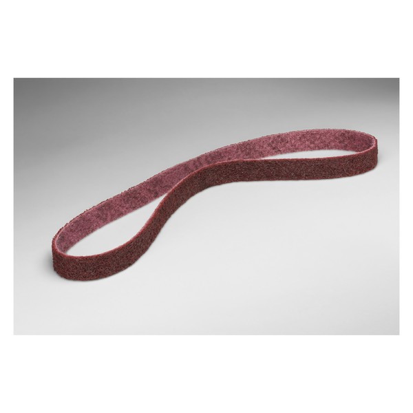 Non-Woven Abrasive Belt, Film Backed Narrow Surface Conditioning, 60 Inch Belt Length, 2 Inch Belt Width, Medium Grade, Aluminum Oxide Abrasive, Nylon Film Backing, Maroon