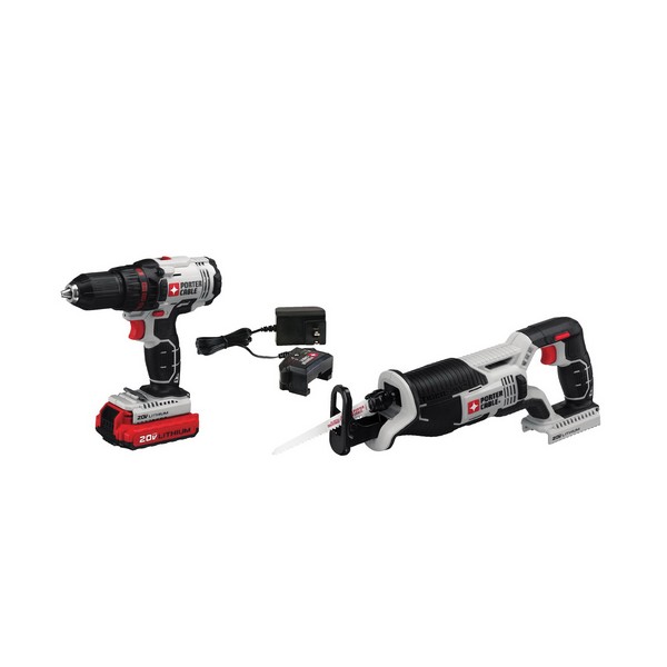 Drill and Reciprocating Saw Combo Kit, Cordless, Tool/Kit: Kit, 20 V, Lithium-Ion Battery, Specifications: 2-Tool