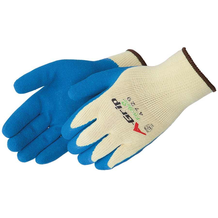 Glove, Series: 4729, XL Size, 10 ga 60% Cotton/40% Polyester, Blue/Yellow, Seamless Style, Knit Wrist Cuff, Textured Latex Coating, Resists: Abrasion/Cut/Puncture/Tear