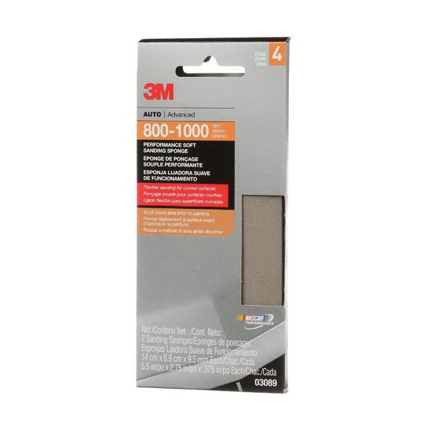 Soft Sanding Sponge, 5-1/2 Inch Overall Length, 2-3/4 Inch Overall Width, 800/1000 Grit, Ultra Fine Grade, Silicon Carbide Abrasive, Tan