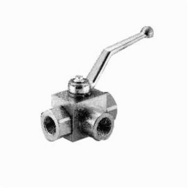 Ball Valve, 3-Way High Pressure, 1 Inch Nominal, NPT, 5145 psi, -22 to 212 °F, Full Port, Steel Ball, Steel Body, Steel Stem/Delrin Ball Seat Trim, Buna-N® O-Ring, Zinc Chromate Plated