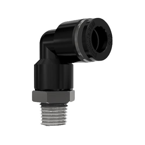 Male Swivel Elbow, Fitting, 3/8 in x 1/4 Nominal, Tube x MNPT End Style, 90° Angle, 9/16 in Hex, 14.7 to 150 psi Pressure, 32 to 140 °F, Plastic