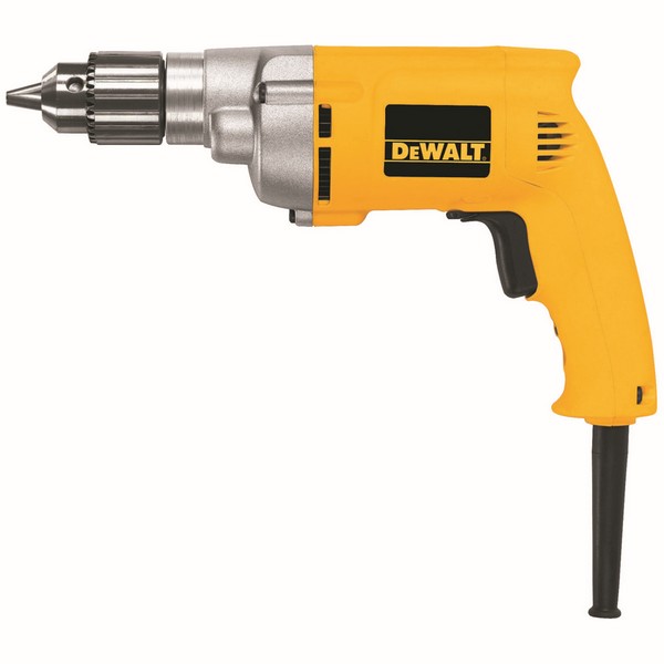 Drill, Heavy Duty, Tool, 3/8 in Chuck, Keyed Chuck, 0 to 1250 RPM, 120 VAC, 7 A, Steel Housing, Pistol Grip Handle, Black/Silver/Yellow, Trigger Switch Control