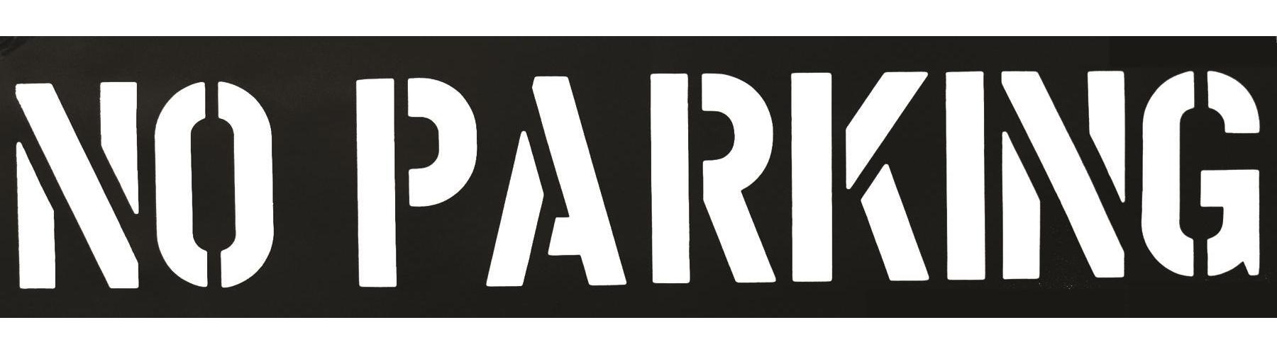 Commercial Stencil, Economy Grade, NO PARKING Character/Legend, 12 in Character Height, 18 in Overall Height, 74 in Overall Width, 1/64 in Thickness, 0.015 in PVC