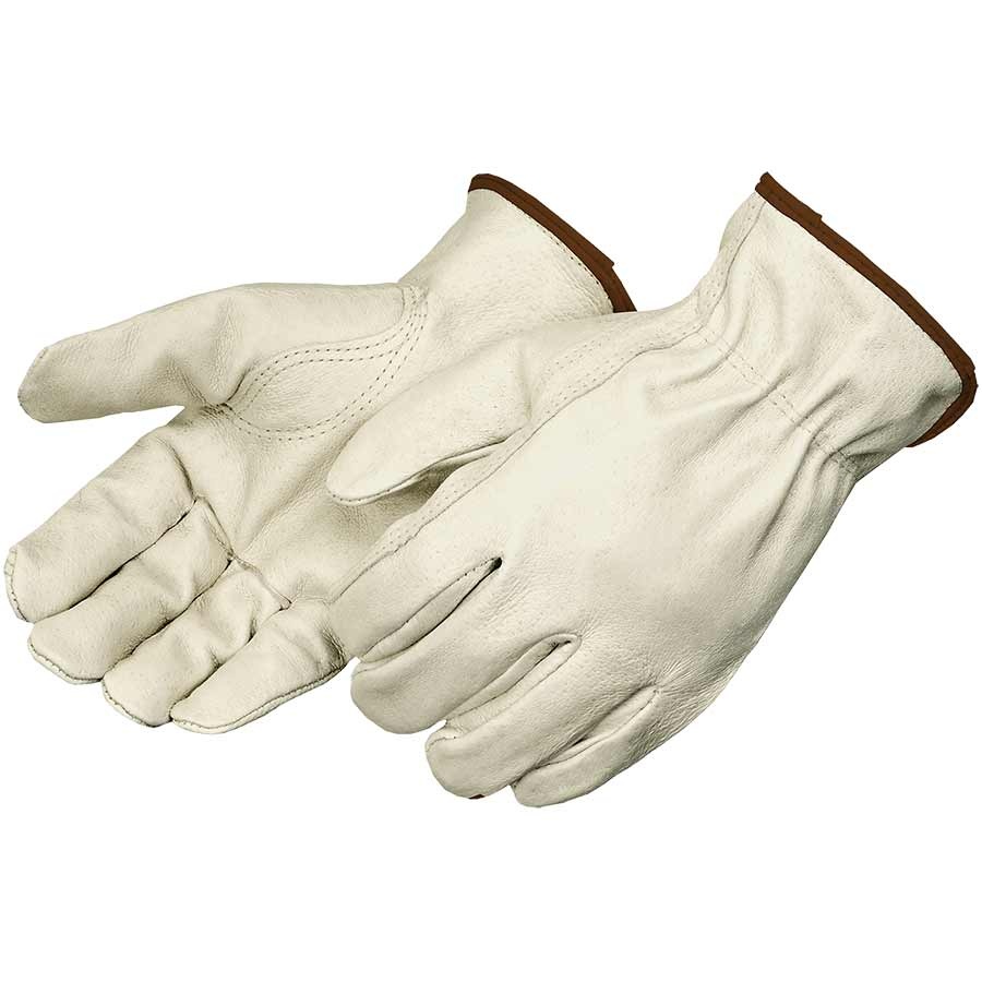 Glove, Work, Series: 7017Q, Driver Glove, 2XL Size, Pigskin, Beige, Straight Thumb Style, Unlined Lining, Hemmed Cuff, Shirred Elastic Closure