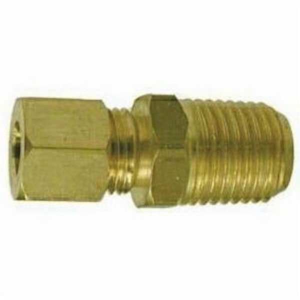 Tube-to-Pipe Adapter, Light Pattern, Adapter, 3/8 x 1/4 Inch Nominal, Compression x MNPTF, 0.56 Inch Hex, 200 psi, -65 to 250 °F, Brass, Import