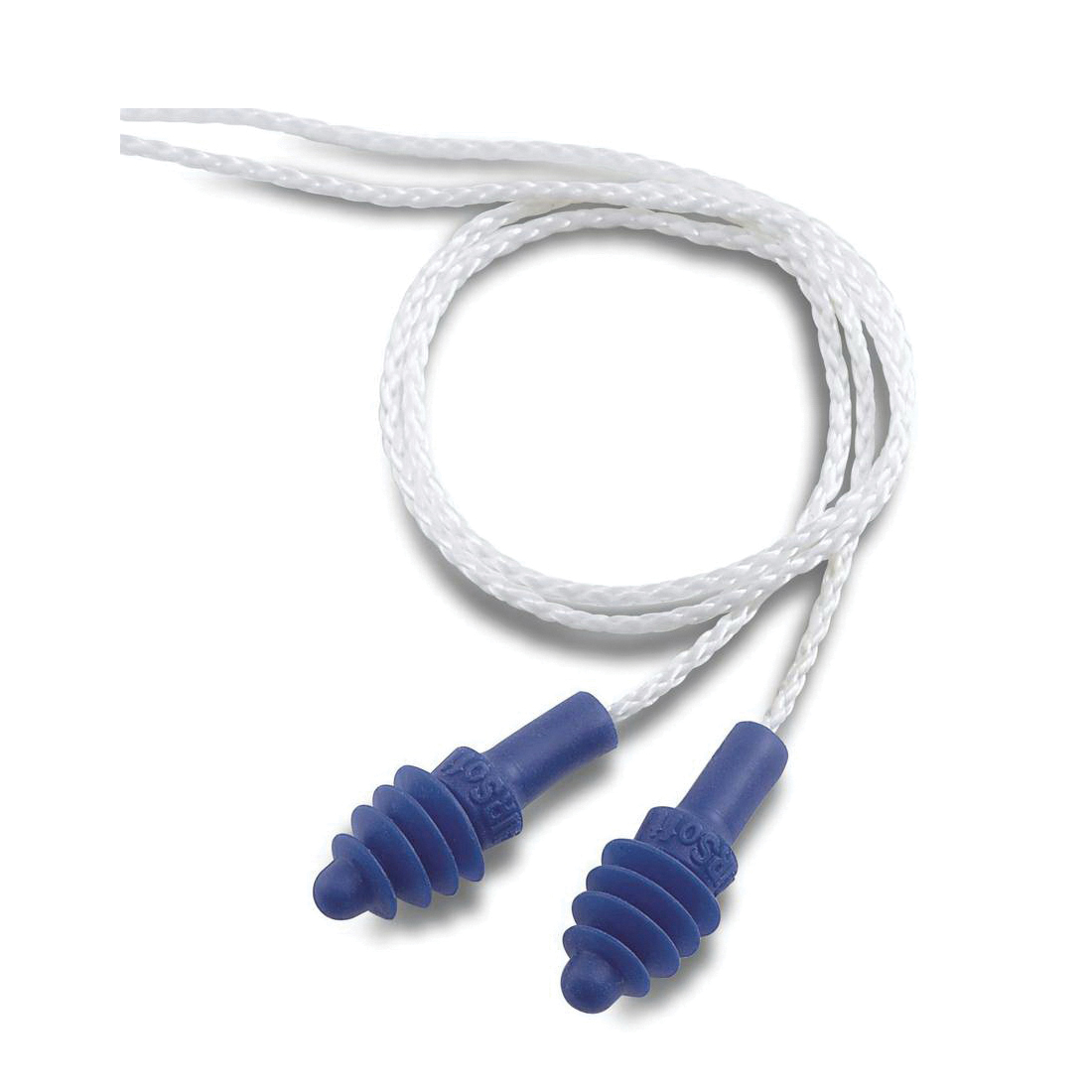 Earplugs, Multi-Use, Series: AirSoft®, Corded, 27 dB Noise Reduction Rating, 4-Flange, M, Blue Plug, Thermoplastic Elastomer Plug, White Cord, Nylon Cord, 2003/10/EC, 89/686/EEC, ANSI S12.6/1997, ANSI S3.19-1974, EN 352-2:1993, Z94.2-1994 Specifications Met, Reusable Disposable/Reusable